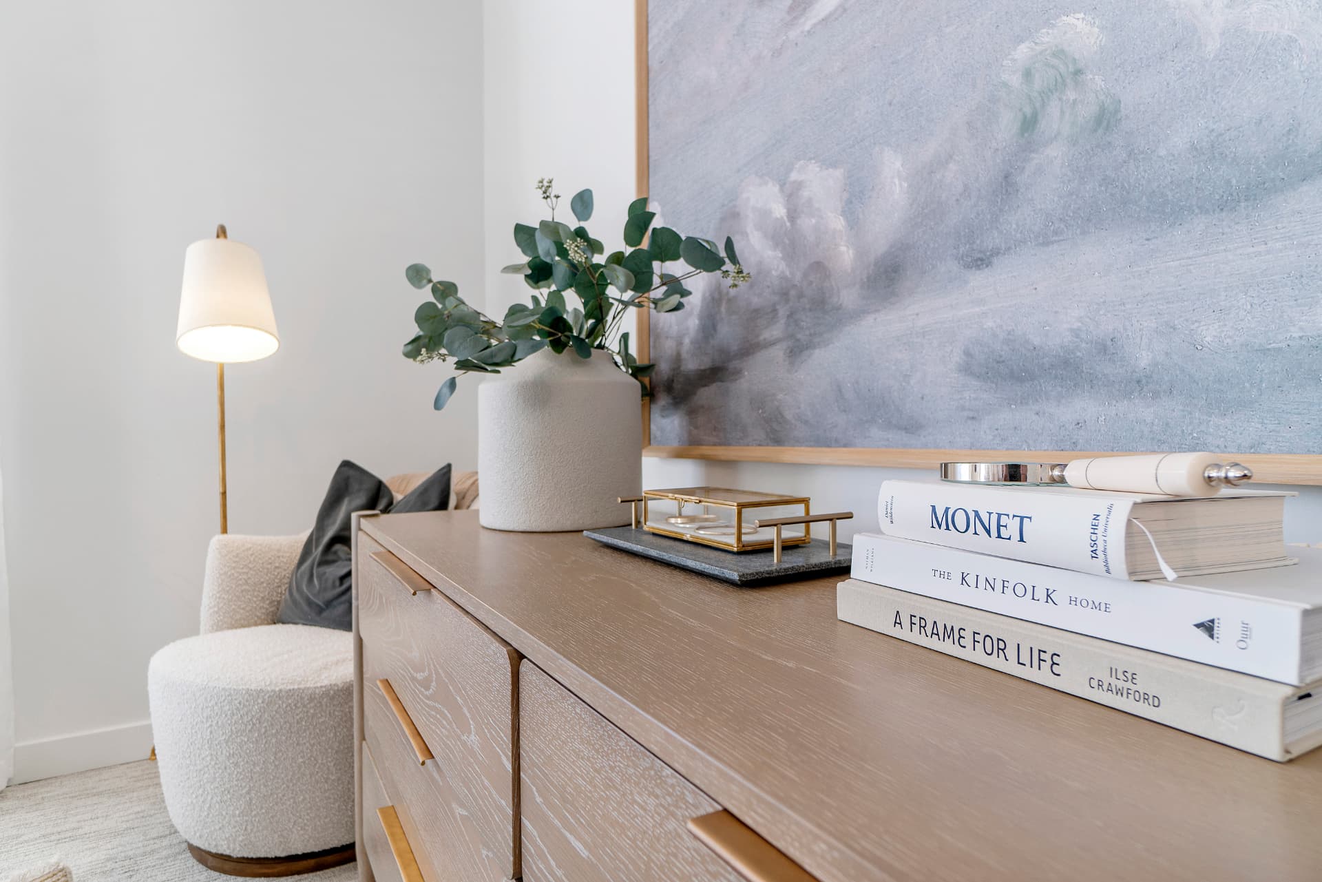 Styled bedroom dresser vignette — Details photography by Dane Oliver